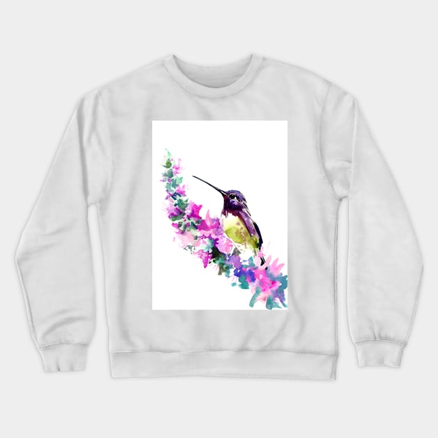 Hummingbird and Pink purple Flowers Crewneck Sweatshirt by surenart